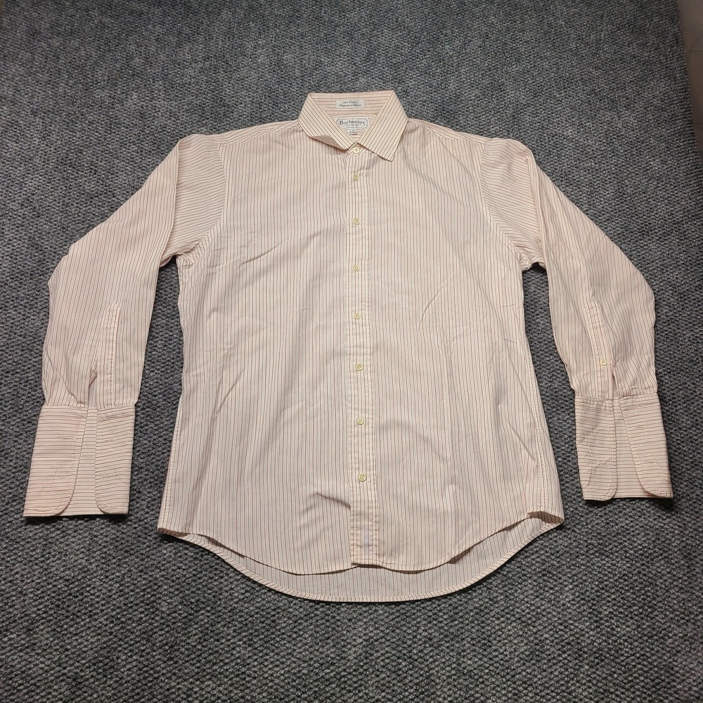 Vintage Burberrys London Dress Shirt Mens 16-33 White Red Stripe Long Sleeve